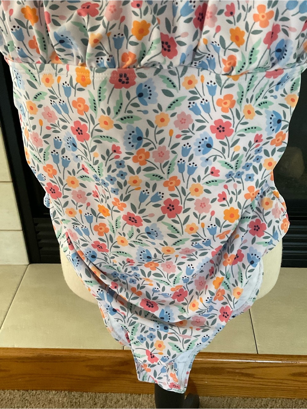 NWOT Floral Print Square Neck Thick Strap Elastic One-Piece Swimsuit, Sz XL - Picture 5 of 10